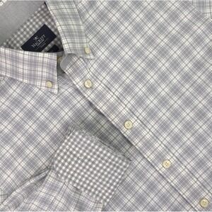Hackett London Shirt Mens Small Gray Check Slim Fit Button Down Elbow Patch